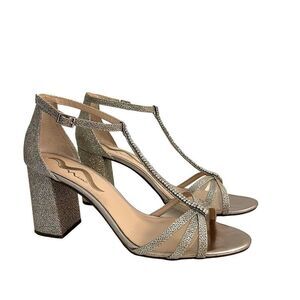 NINA Haviva Champagne Gold Strappy Sparkle Sandals